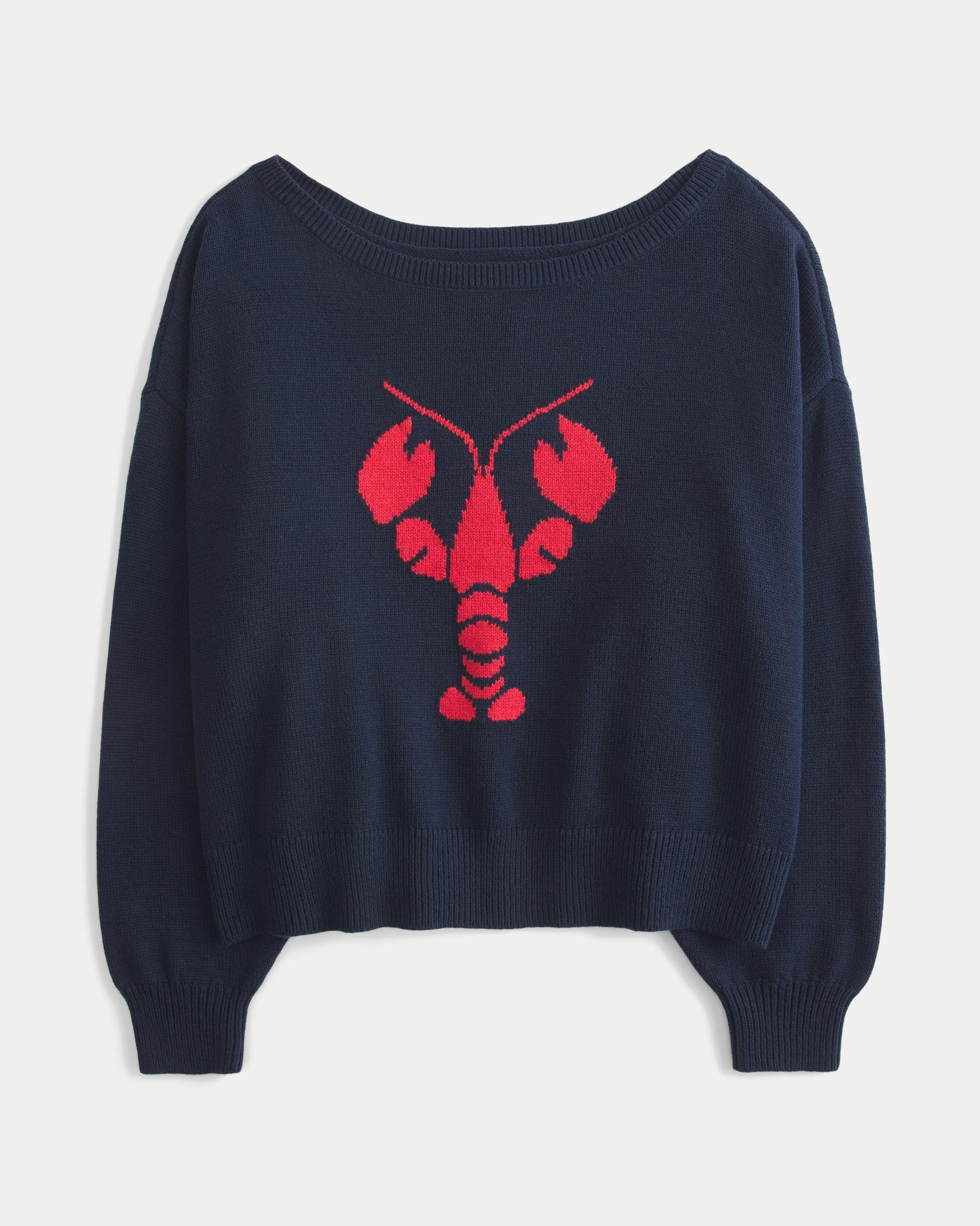 Easy Off-the-Shoulder Heart Flag Graphic Sweater Product Image