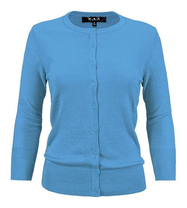Crewneck Button Down Knit Cardigan Sweater Product Image