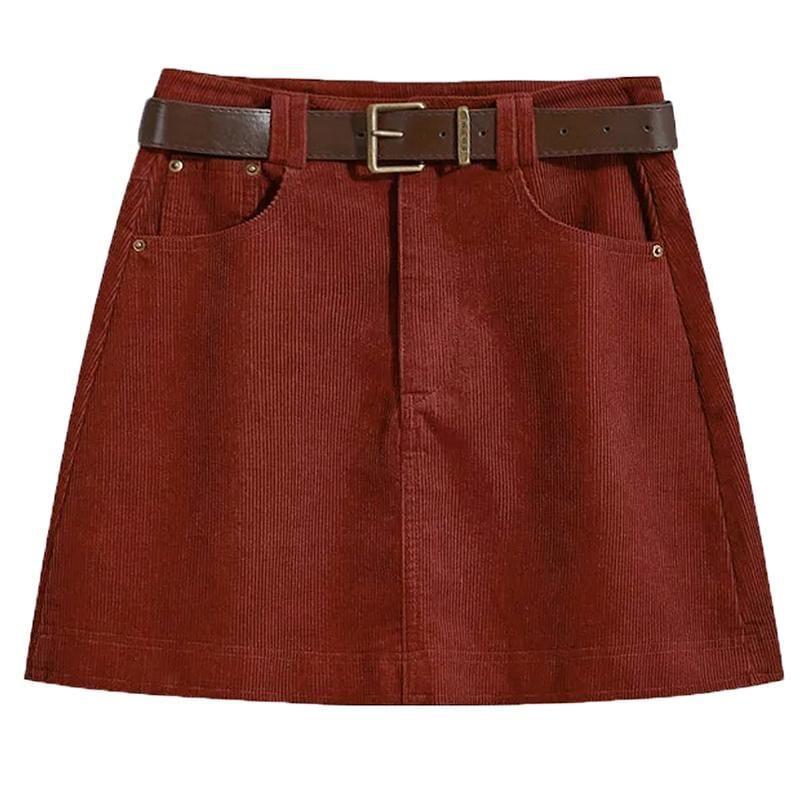 High Rise Plain Corduroy Mini A-Line Skirt Product Image