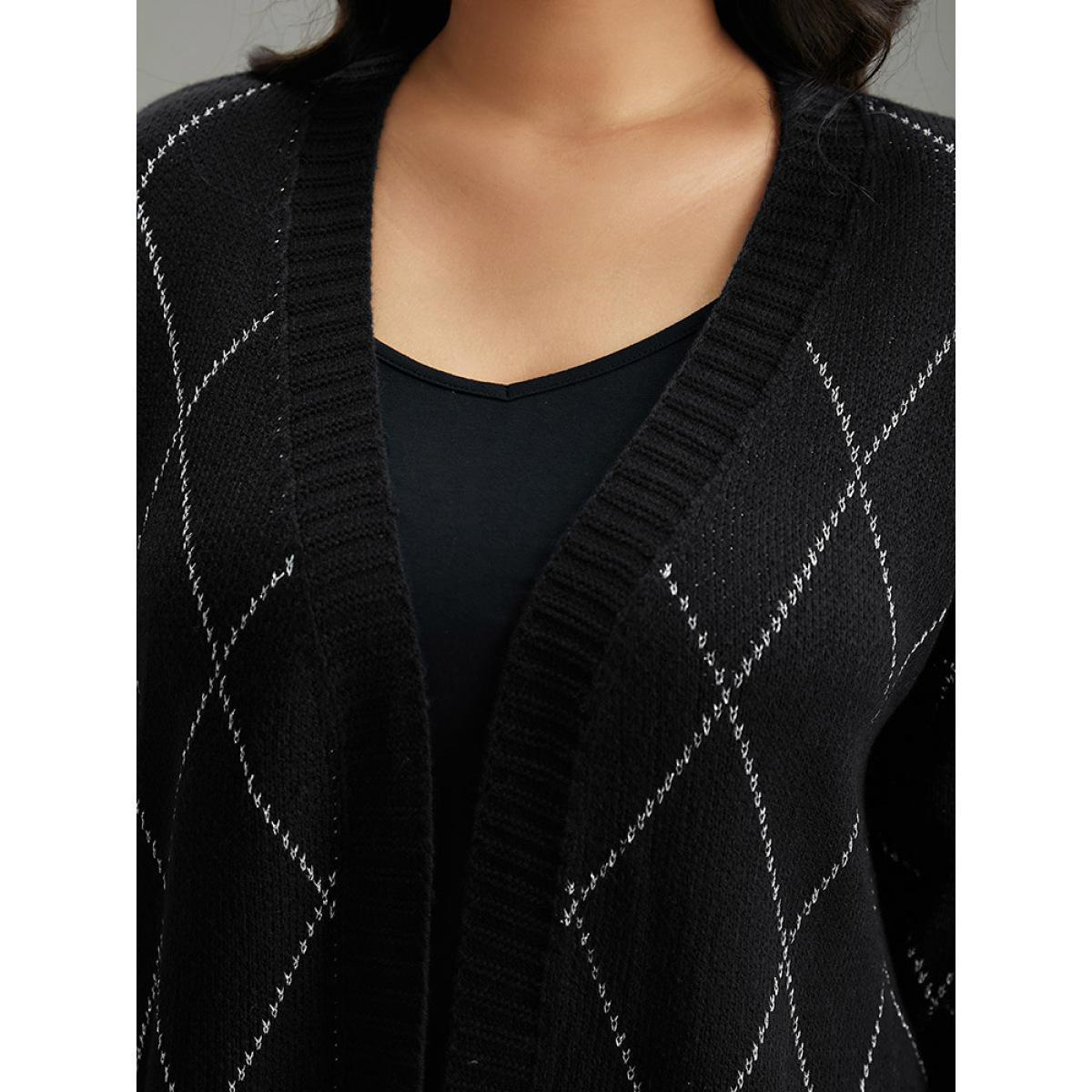 Plus Size Sparkly Plaid Open Front Cardigan Black Women Casual Loose Long Sleeve Dailywear Cardigans BloomChic 28/5X Product Image