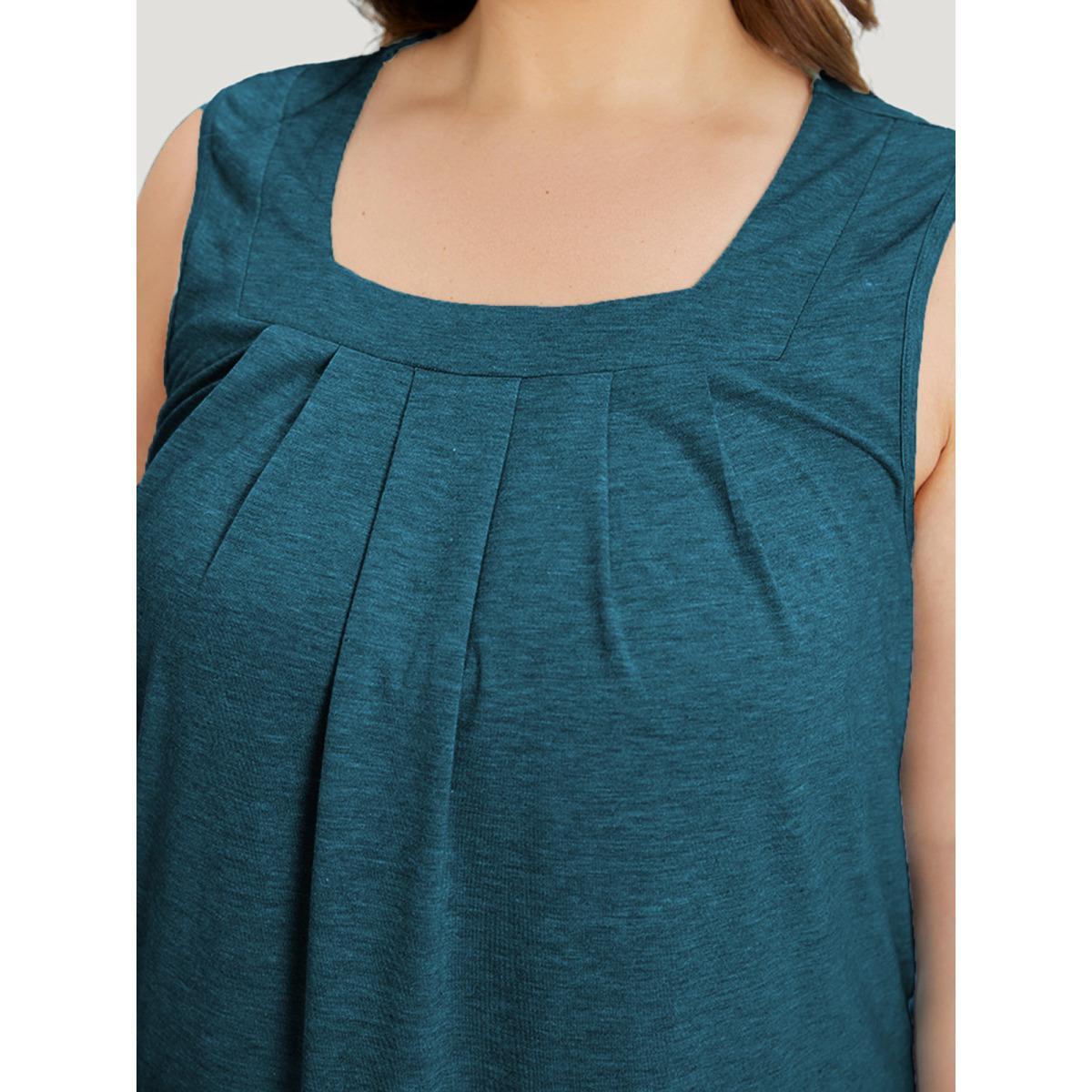 Plus Size Heather Plicated Detail Square Neck Tank Top Women Aegean Casual Non U-neck Everyday Tank Tops Camis BloomChic 12/L Product Image