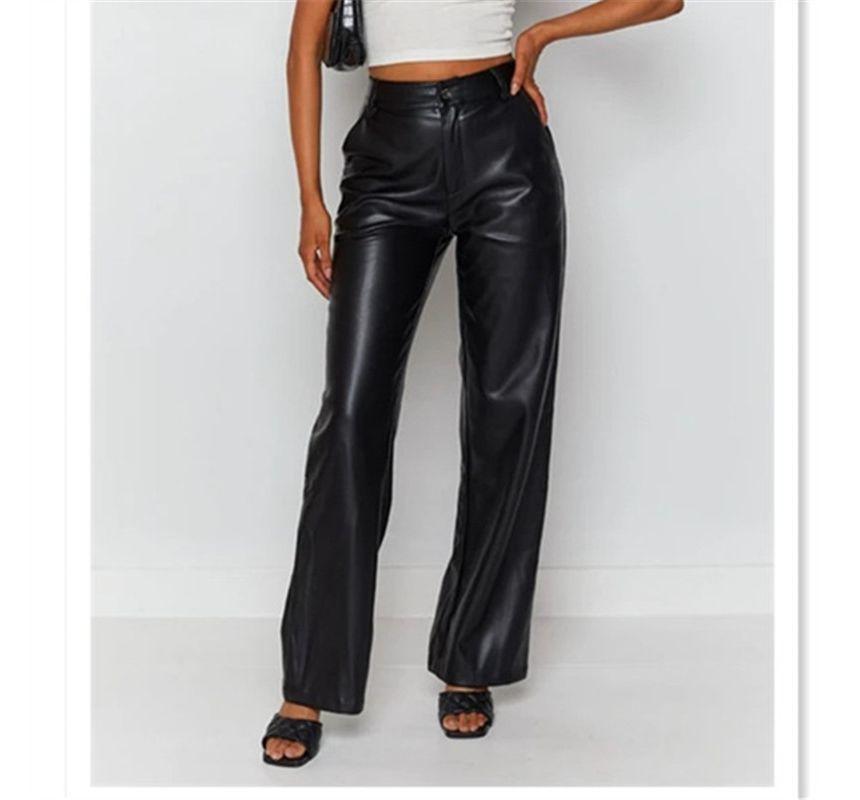High Waist Faux Leather Loose-Fit Pants Product Image