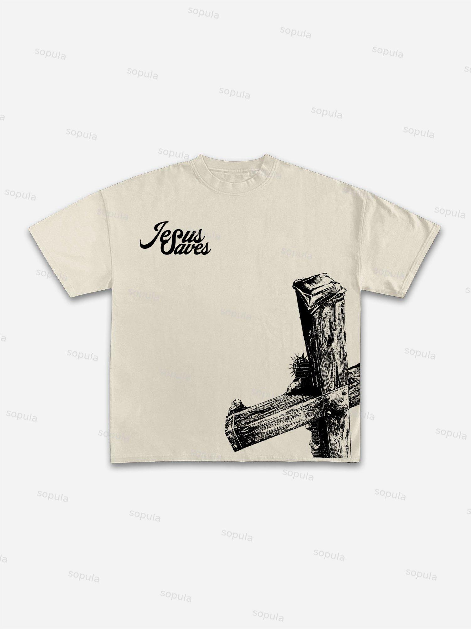 Jesus Saves Graphic Cotton T-shirt Product Image