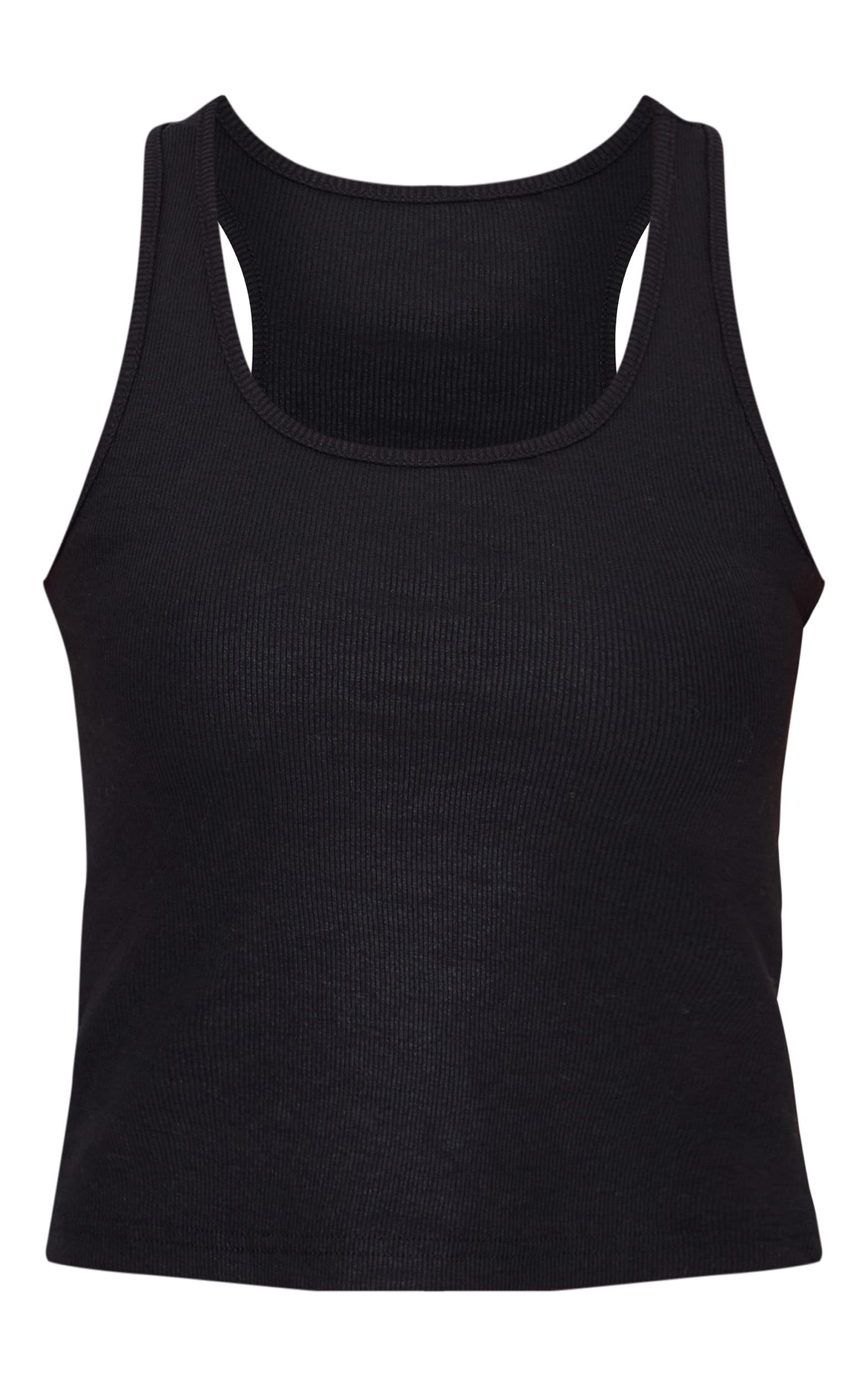 Black Metallic Ribbed Scoop Neck Long Vest Top Product Image