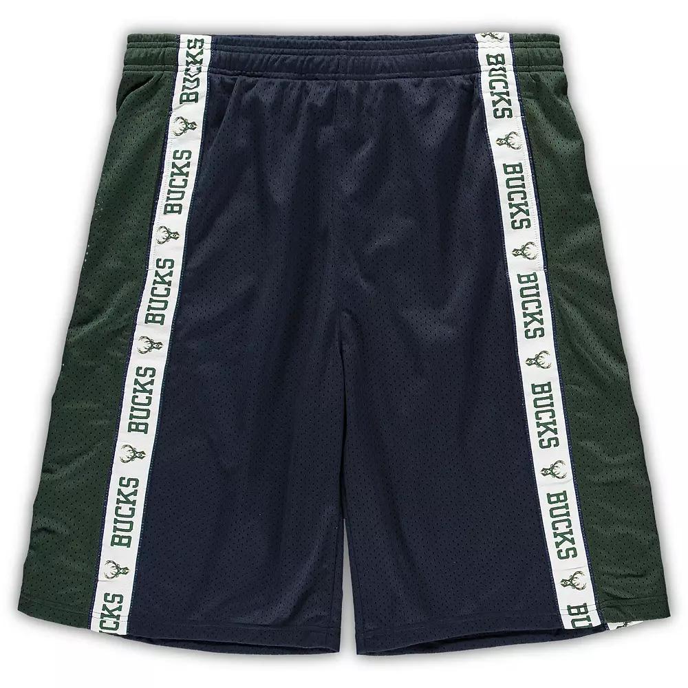 Men's Fanatics Branded Navy/Hunter Green Milwaukee Bucks Big & Tall Tape Mesh Shorts, Size: 2XLT, Blue Product Image