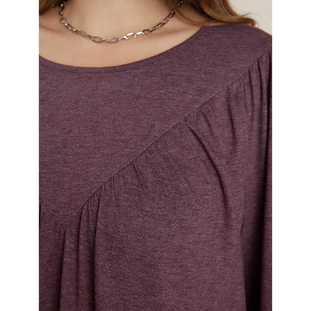 Plus Size DustyPink Solid Round Neck Gathered Lantern Sleeve Blouse Women Elegant Long Sleeve Round Neck Dailywear Blouses BloomChic 26/4X Product Image