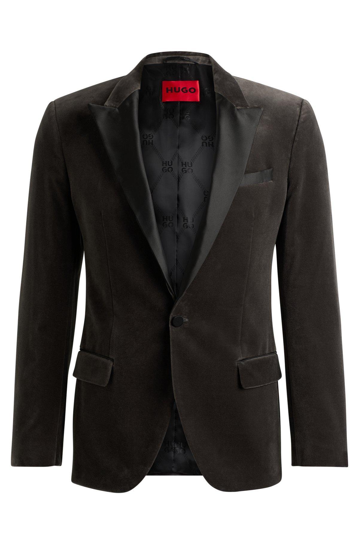 Slim-fit evening jacket in performance-stretch cotton velvet Product Image