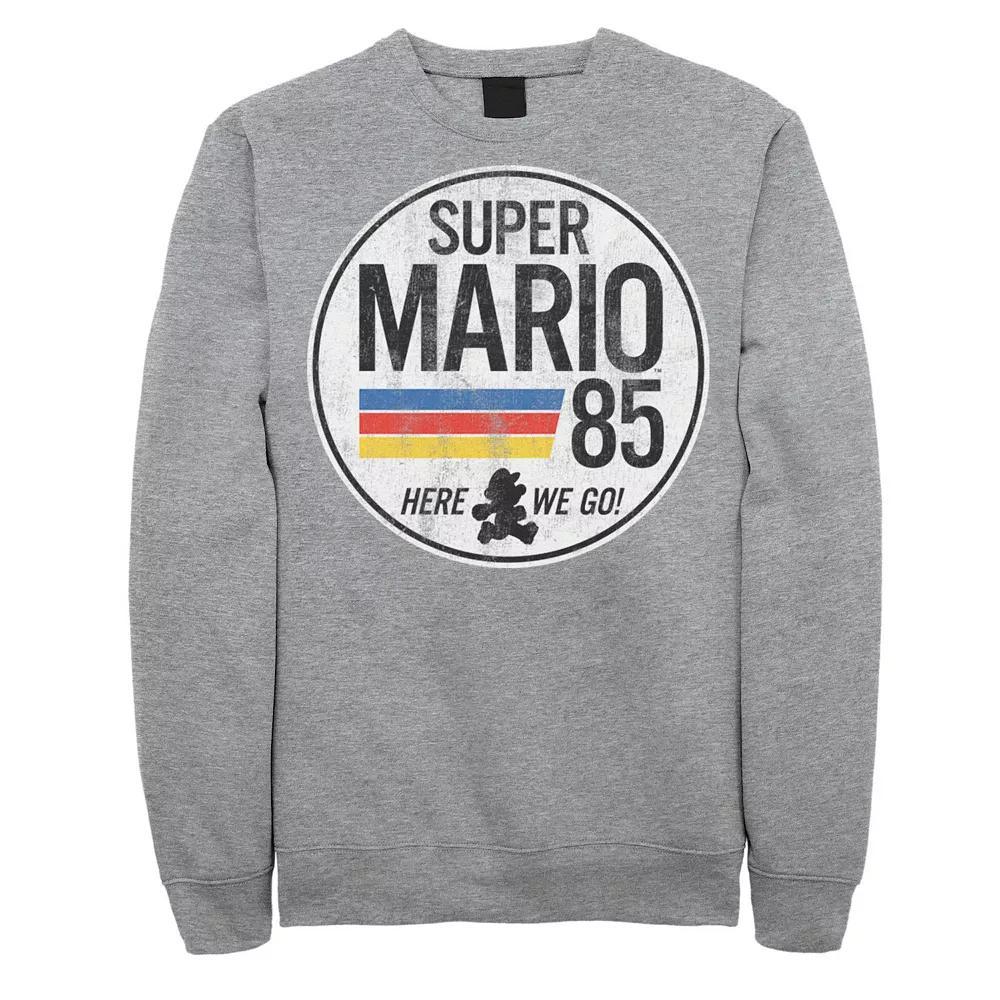 Men's Nintendo Super Mario Here We Go '85 Retro Vintage Sweatshirt, Size: XL, Athletic Grey Product Image