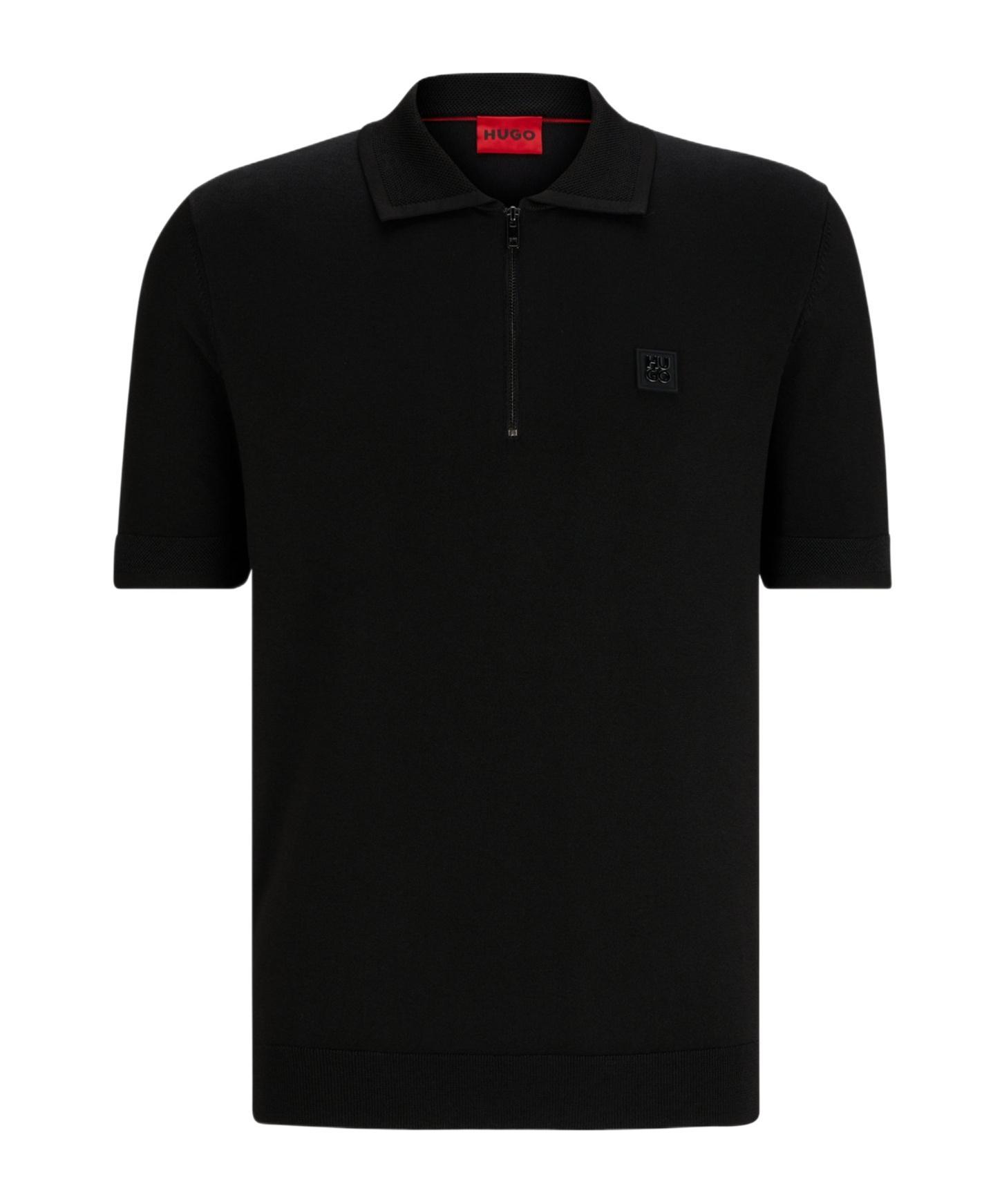 HUGO BOSS Zip-neck Polo Shirt With Stacked Logo In Black Product Image