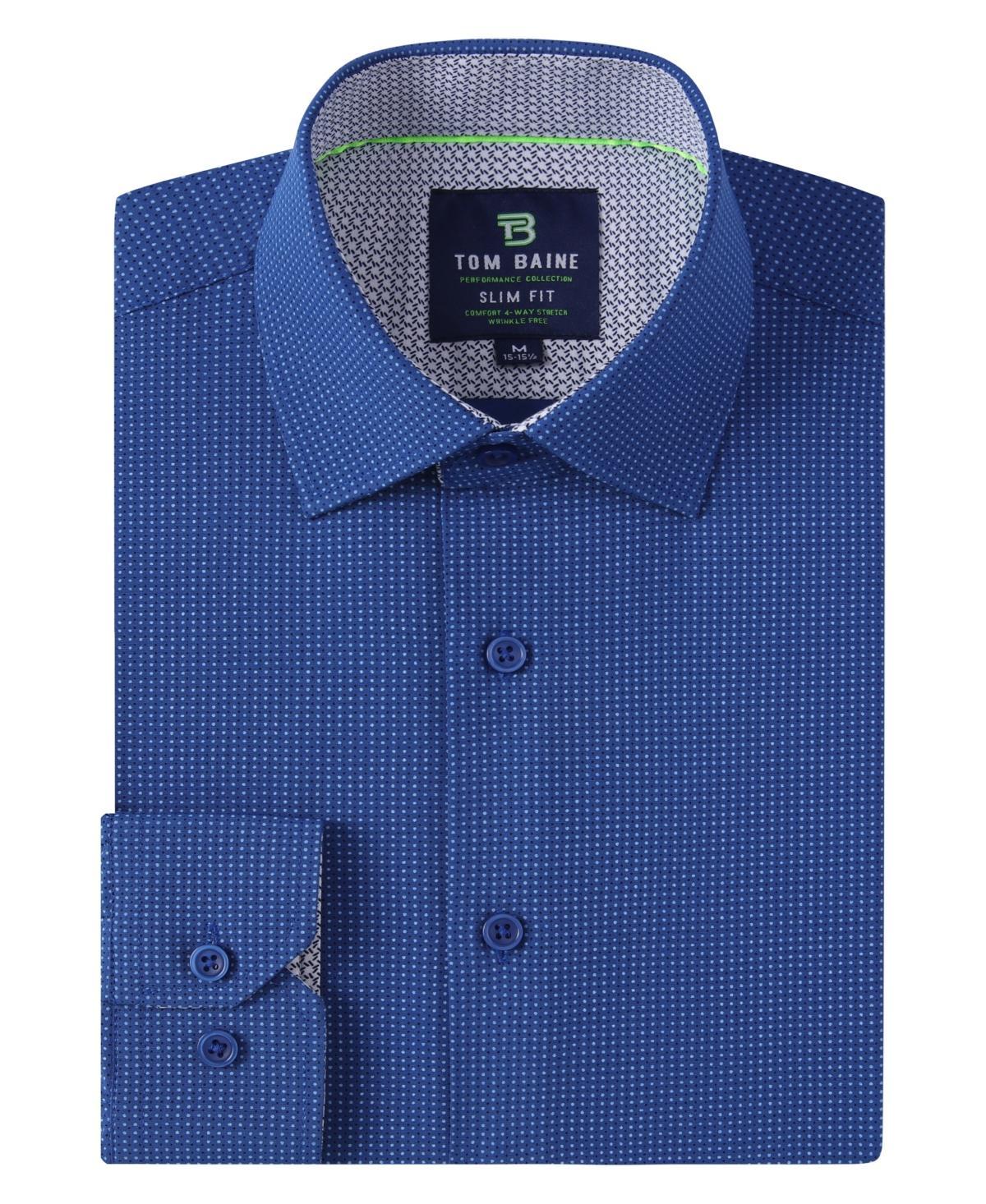 Mens Slim Fit Performance Long Sleeve Geometric Dress Shirt Product Image