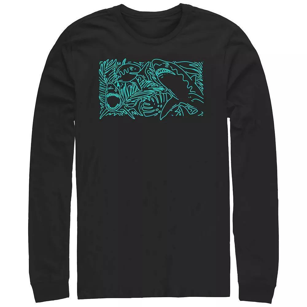 Men's Tropical Shark Long Sleeve Graphic Tee, Size: Small, Black Product Image