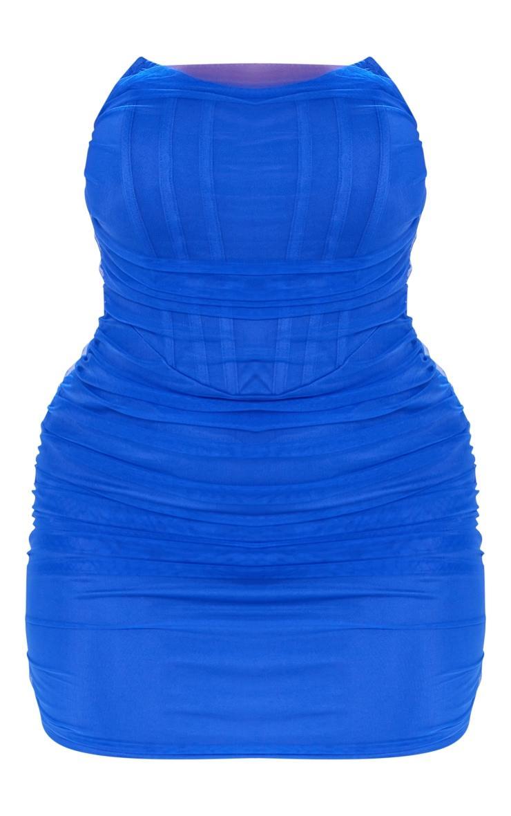 Shape Blue Mesh Corset Detail Ruched Bodycon Dress Product Image