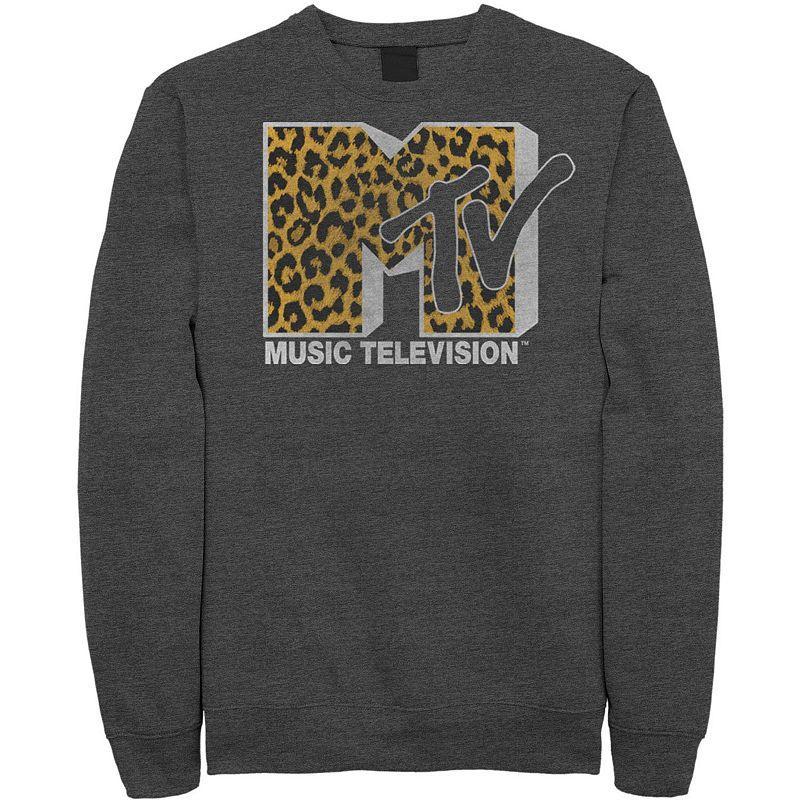 Men's MTV Logo Cheetah Print Sweatshirt, Size: Large, Athlc Hthr Product Image