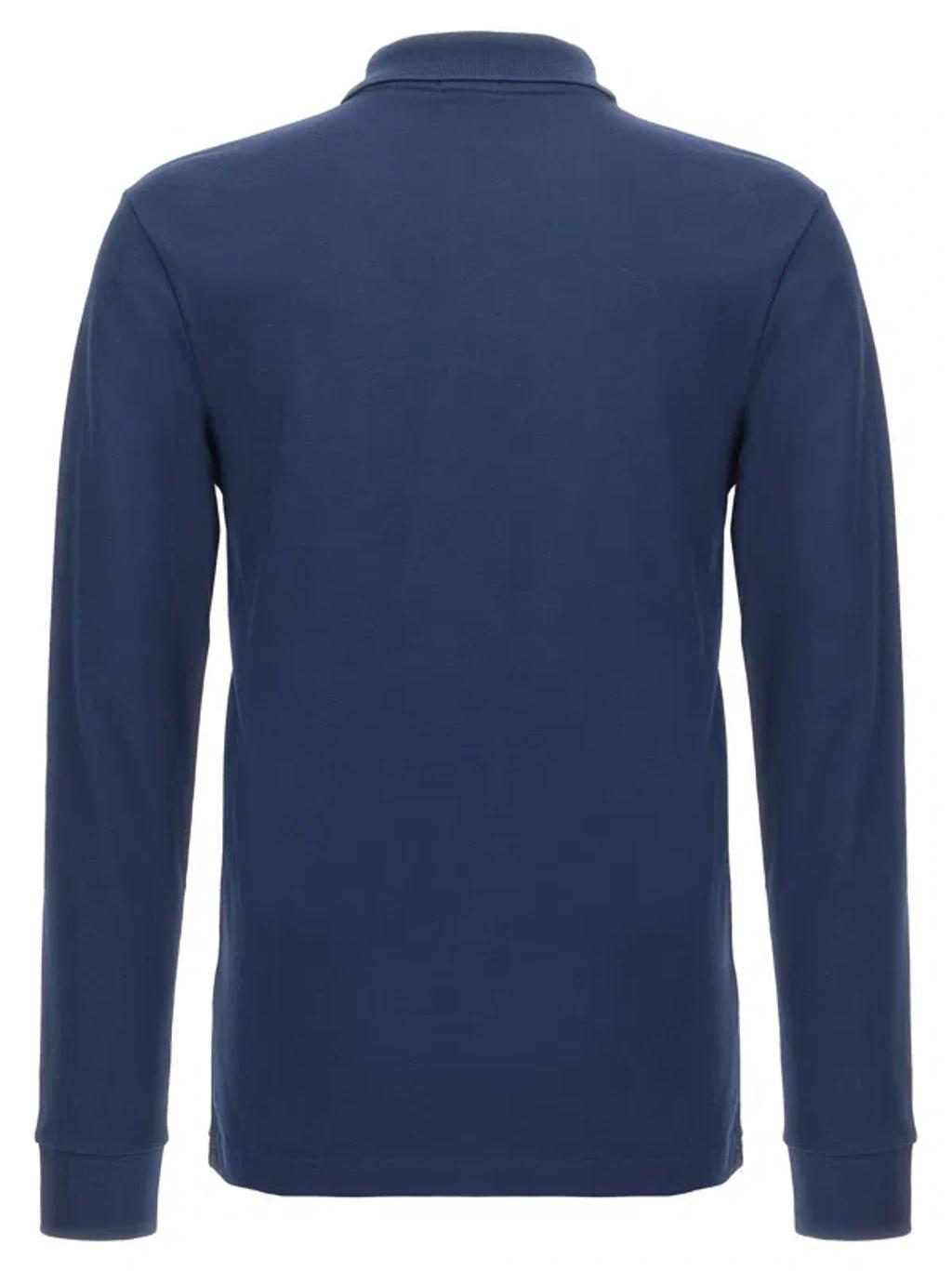 HUGO BOSS Stretch-cotton Polo Shirt With Logo Patch In Denim Product Image