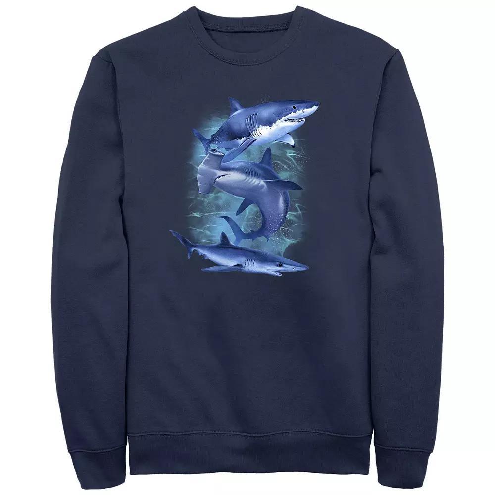 Men's Three Blue Sharks Graphic Fleece, Size: Large Product Image