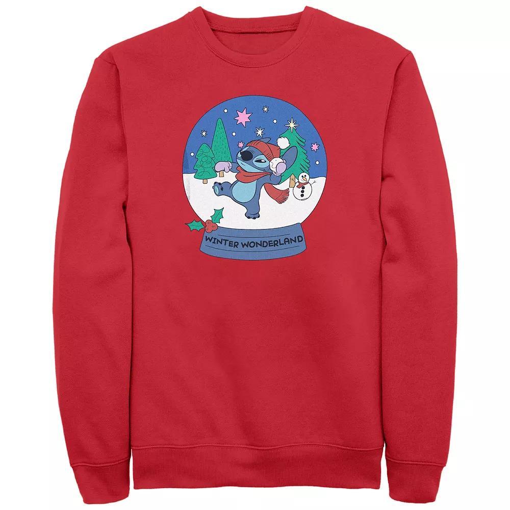 Disney's Lilo & Stitch Men's Winter Wonderland Snow globe Stitch Fleece, Size: Small, Red Product Image