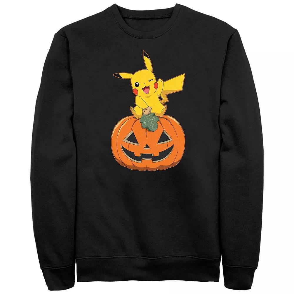 Men's Pokemon Pikachu Sitting On Pumpkin Graphic Fleece, Size: 4XL Tall, Black Product Image