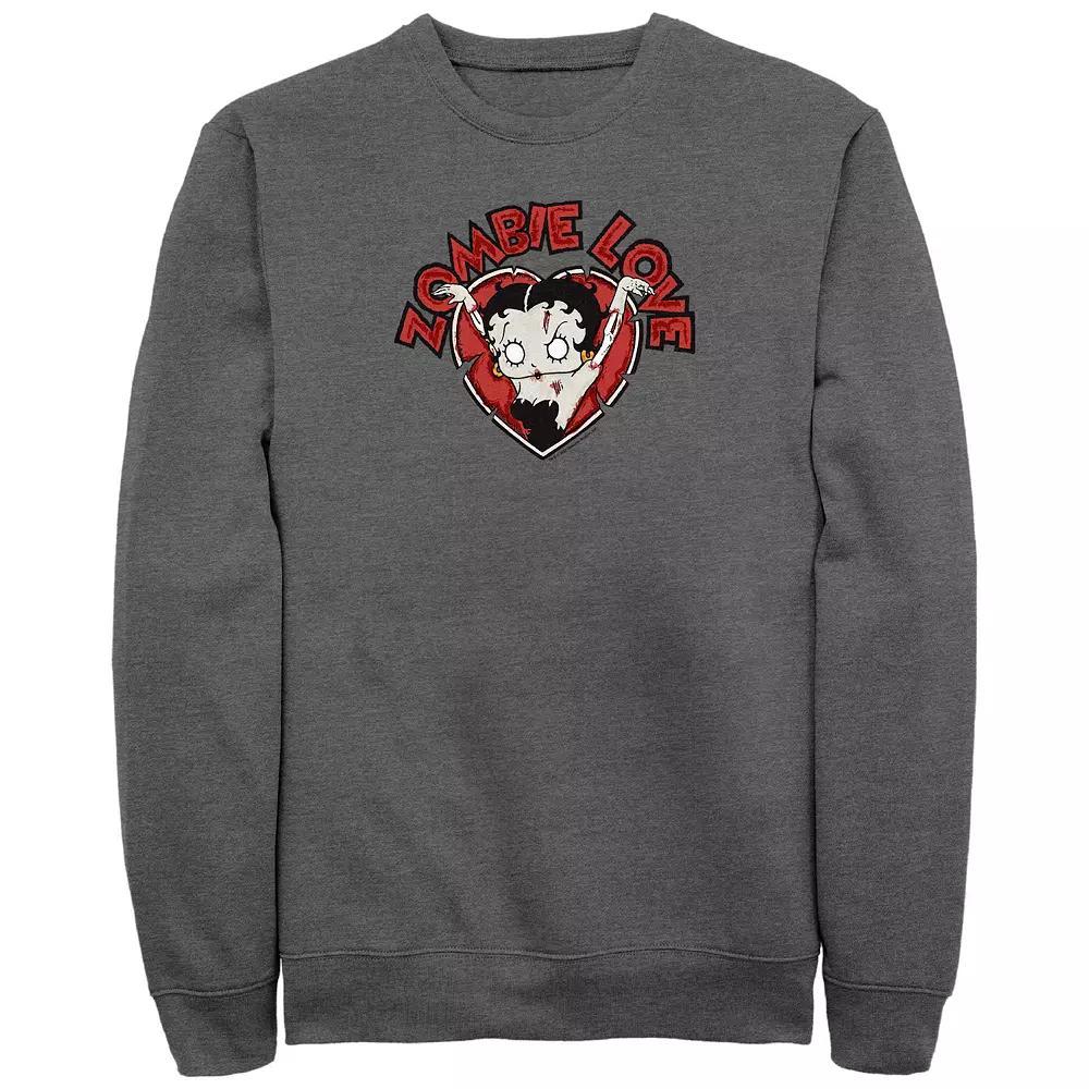 Men's Betty Boop Halloween Zombie Love Heart Fleece Sweatshirt, Size: Small, Grey Heather Product Image