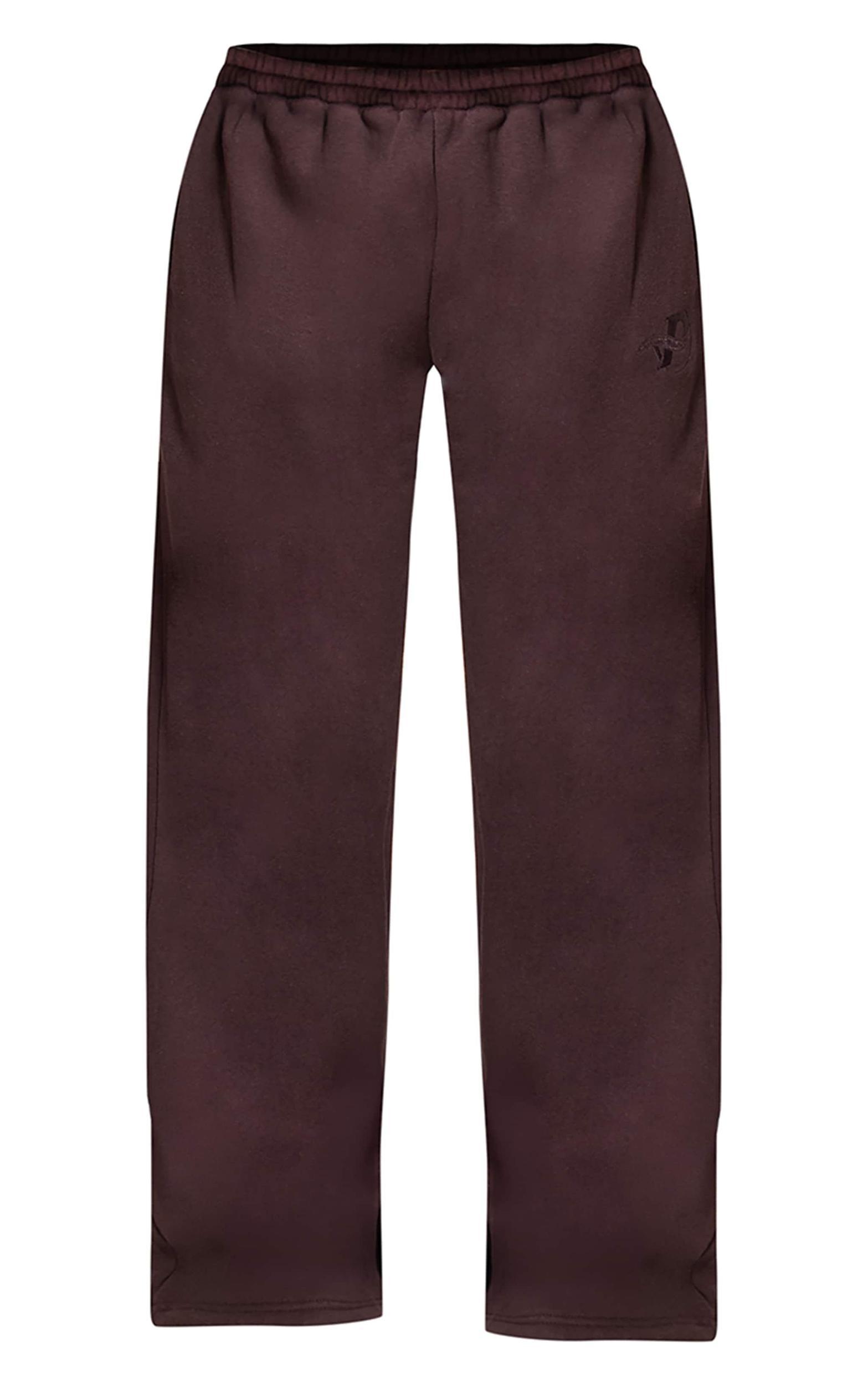 PRETTYLITTLETHING Chocolate Wide Leg Embroidered Sweatpants Product Image