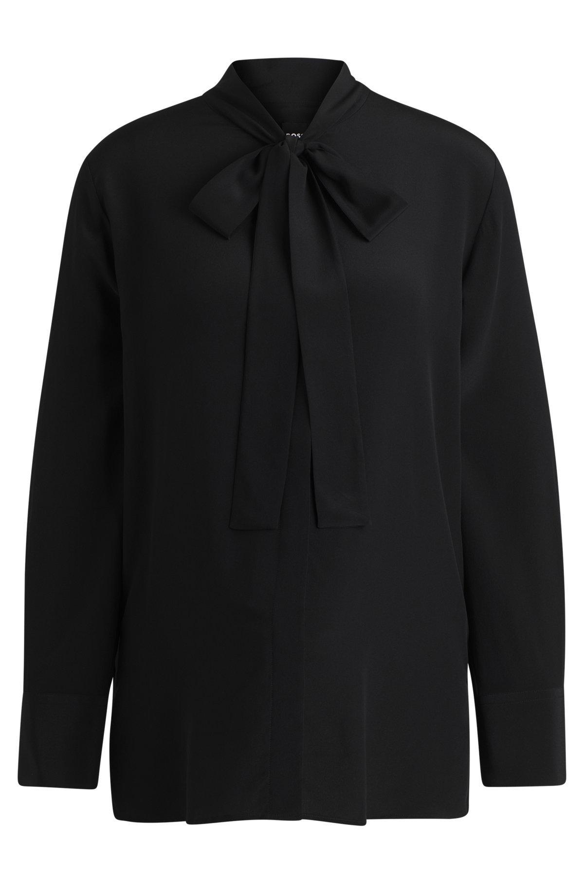 Regular-fit blouse in silk with bow-tie collar Product Image