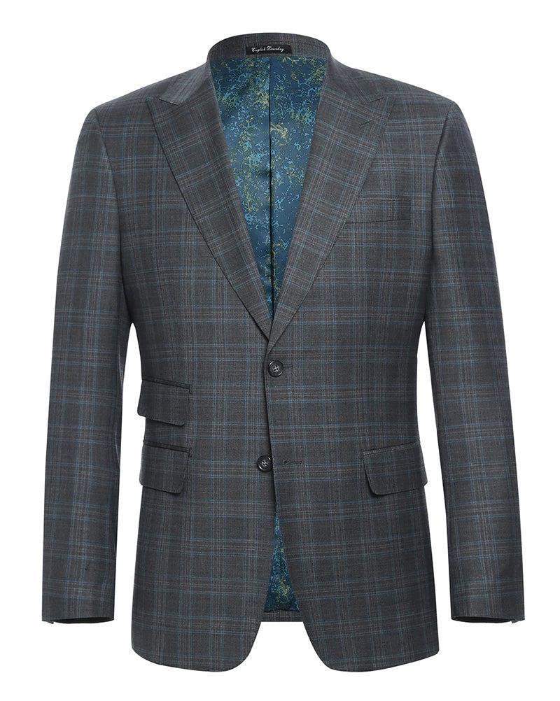 English Laundry 2-Piece Gray Plaid Wool Blend Slim Fit Dress Suit Product Image