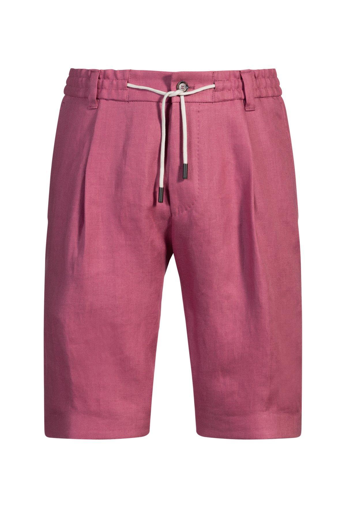 BOSS - Tapered-fit shorts in wrinkle-resistant linen - Pink Product Image