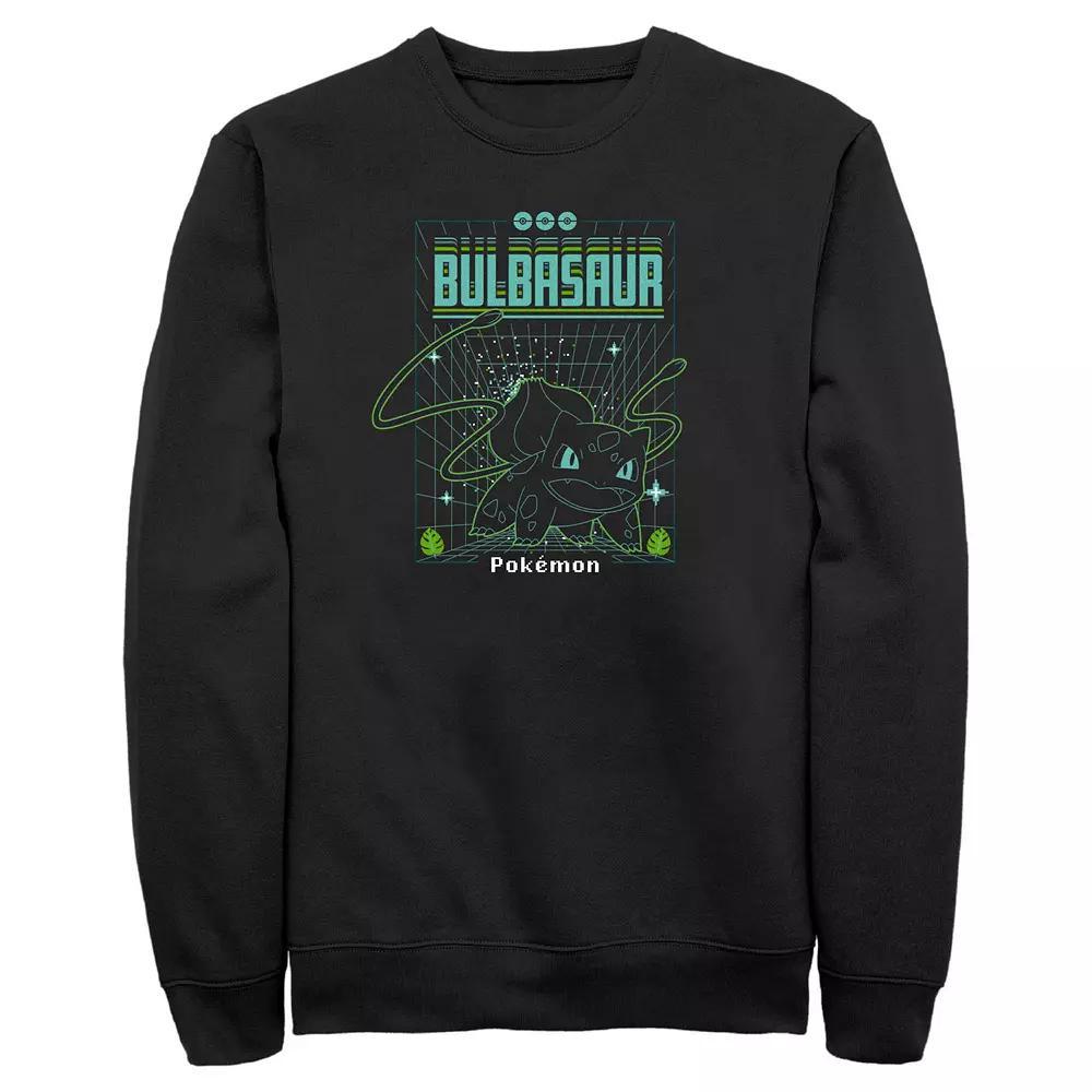 Men's Pokemon Bulbasaur Grid Background Graphic Fleece, Size: Large, Black Product Image