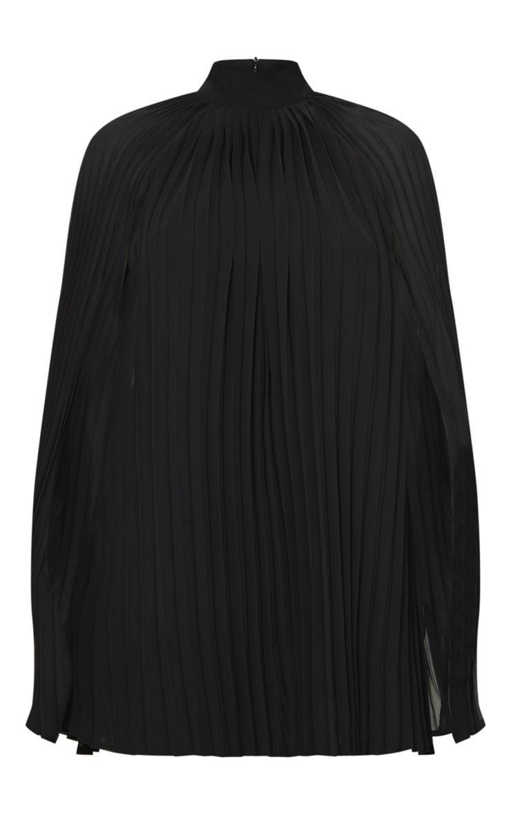 Black Pleated Cape High Neck Shift Dress Product Image