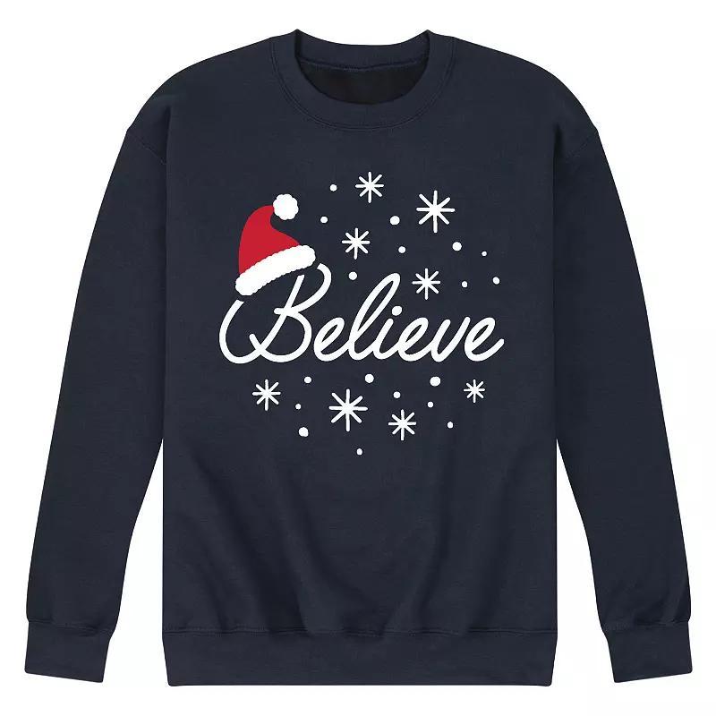 Mens Believe With Santa Hat Fleece Sweatshirt Blue Product Image