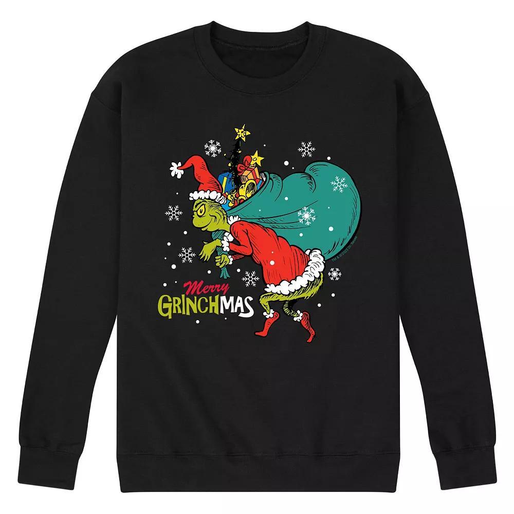 Men's Dr. Seuss The Grinch Merry Grinchmas Toy Bag Fleece Sweatshirt, Size: Large, Black Product Image