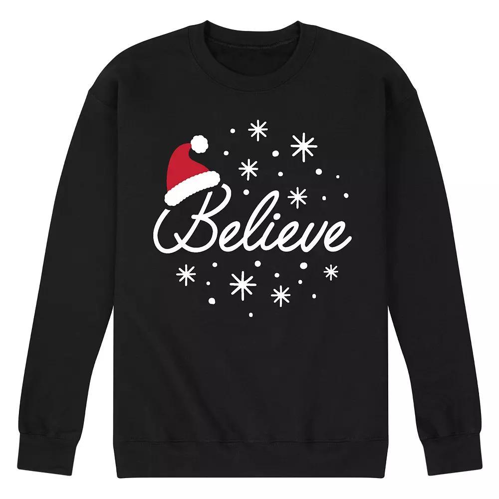 Men's Believe With Santa Hat Fleece Sweatshirt, Size: XXL, Black Product Image