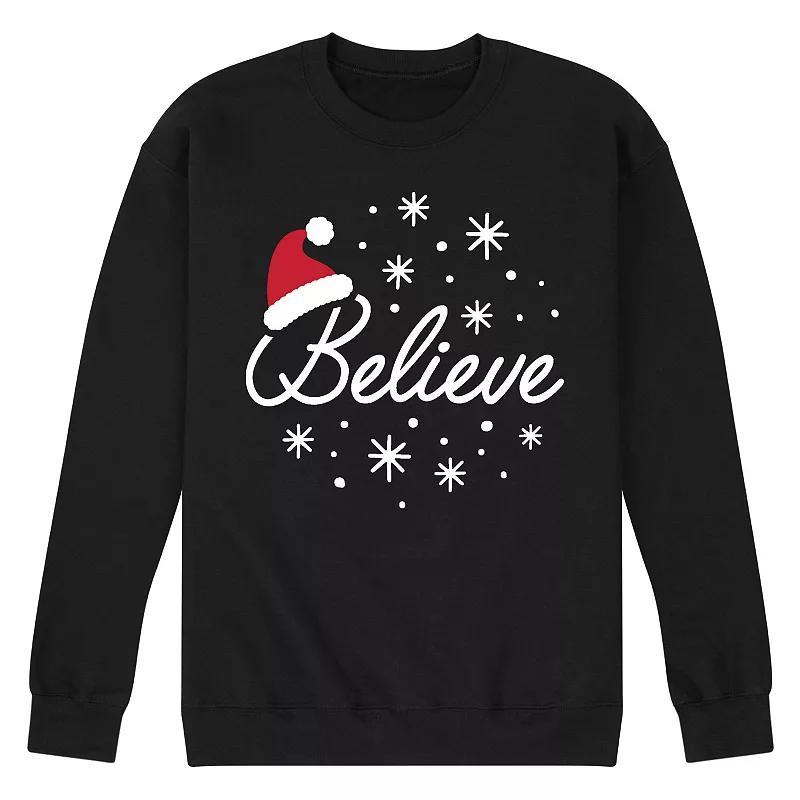 Men's Believe With Santa Hat Fleece Sweatshirt, Size: XXL, Black Product Image