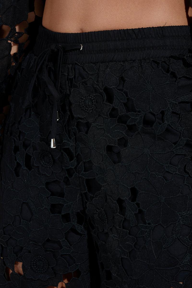 LATE NIGHT DREAMS FLORAL CUTOUT WIDE LEG PANT Product Image
