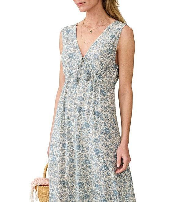 Faherty Eden Woven Floral Print V-Neck Sleeveless A-Line Maxi Dress Product Image