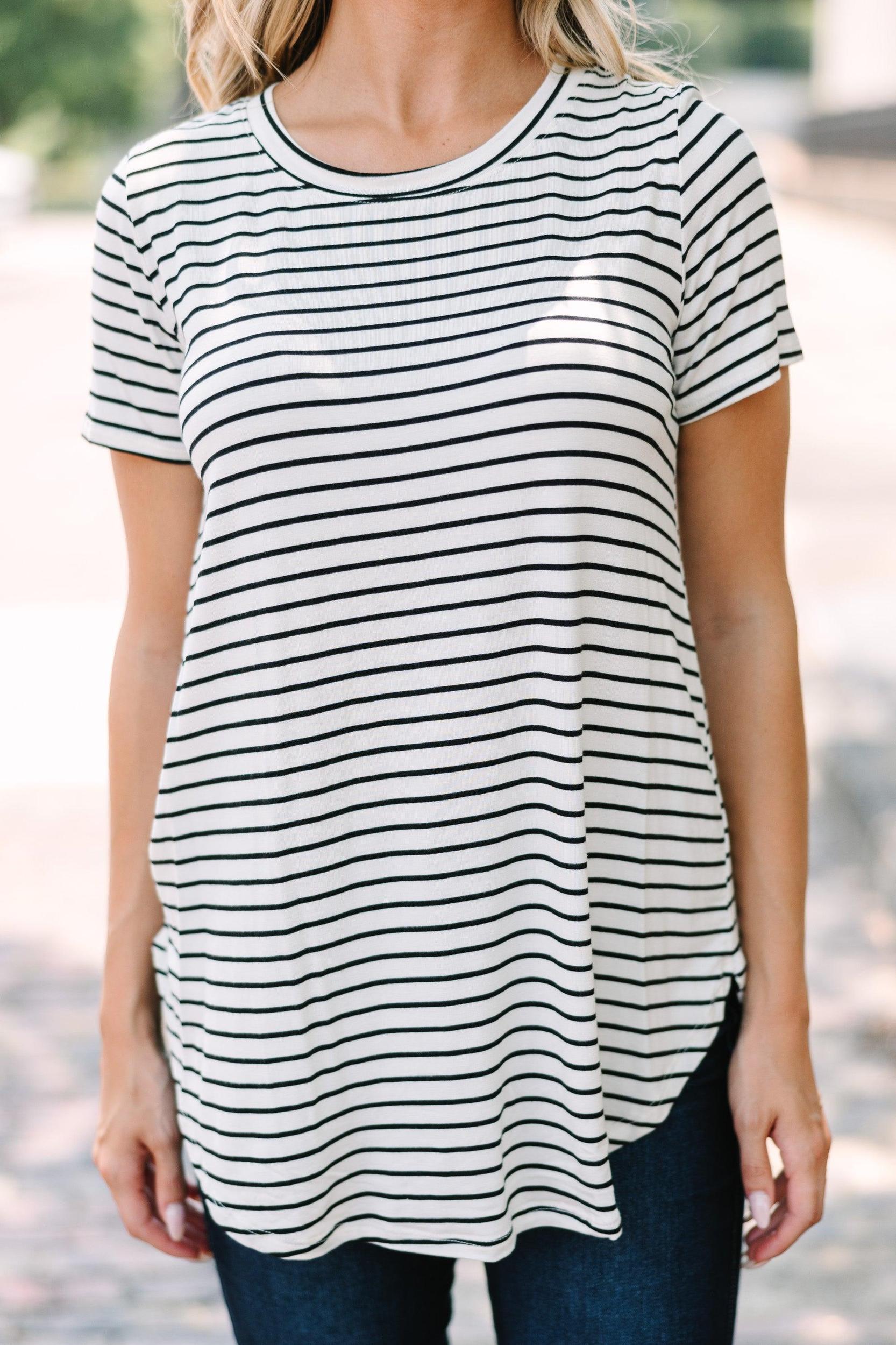 Let's Meet Later White Striped Top Female Product Image