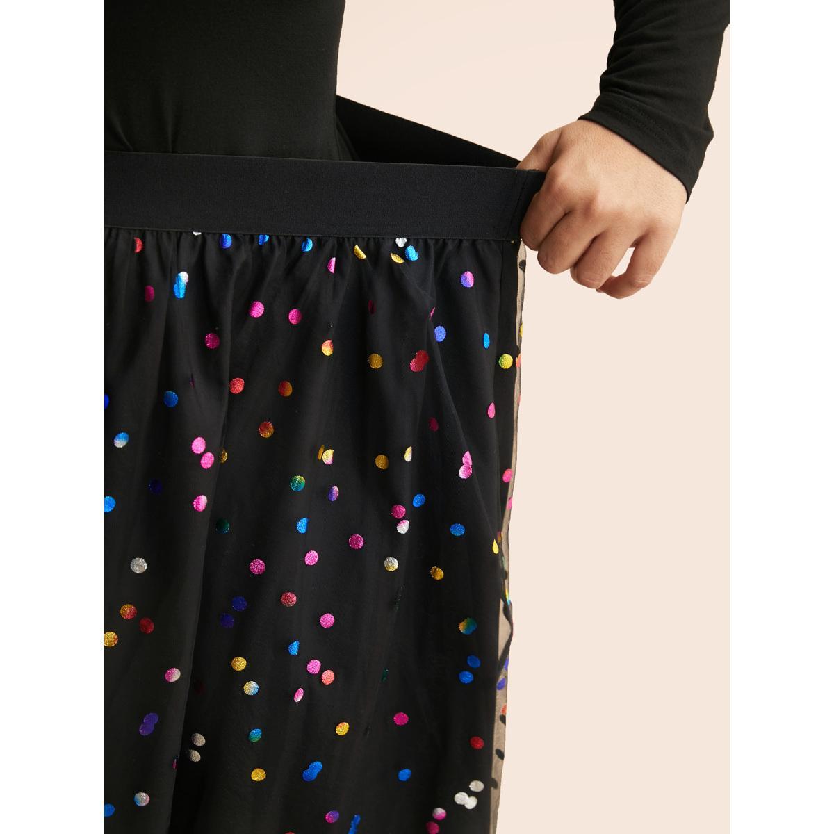 Plus Size Sequin Polka Dot Tiered Mesh Skirt Women Burgundy Cocktail Tiered Loose No stretch Side seam pocket Party Skirts BloomChic 26/4X Product Image