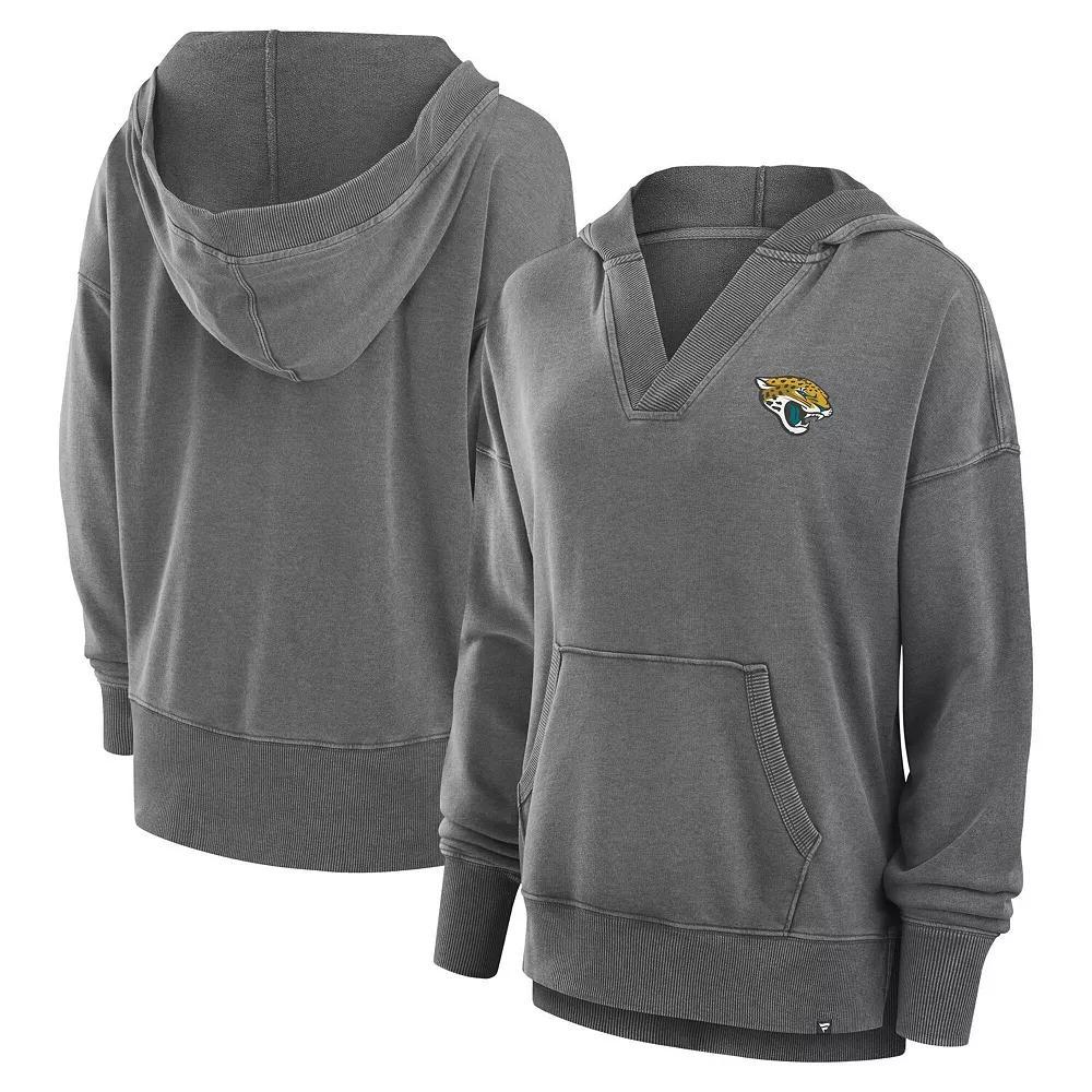 Women's Fanatics  Heather Charcoal Jacksonville Jaguars Initiative Snow Wash French Terry V-Neck Pullover Hoodie, Size: 2XL Product Image
