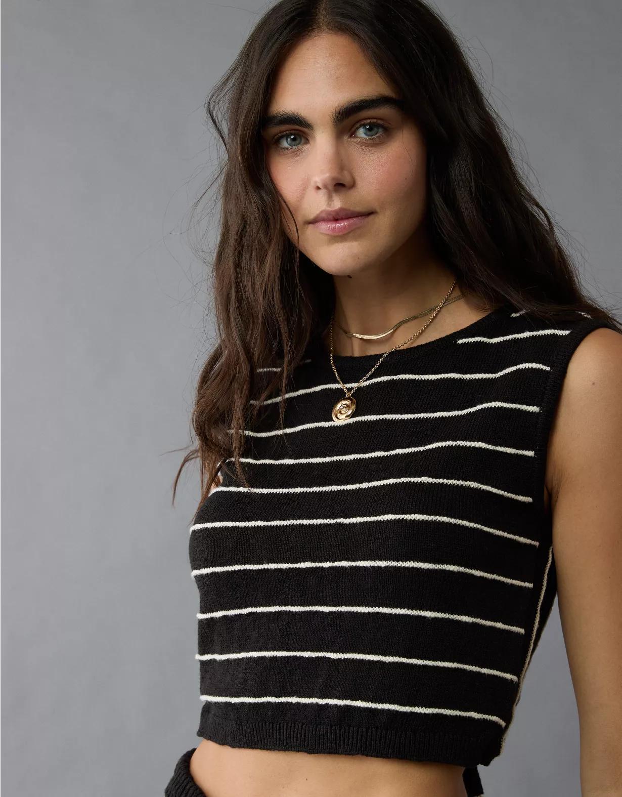 AE Tie Back Striped Sweater Tank Top Product Image
