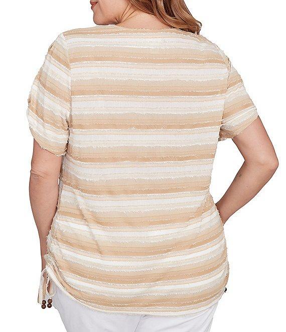 Ruby Rd. Plus Size Yarn-Dyed Knit Stripe Scoop Neck Short Sleeve Side Ties Top Product Image