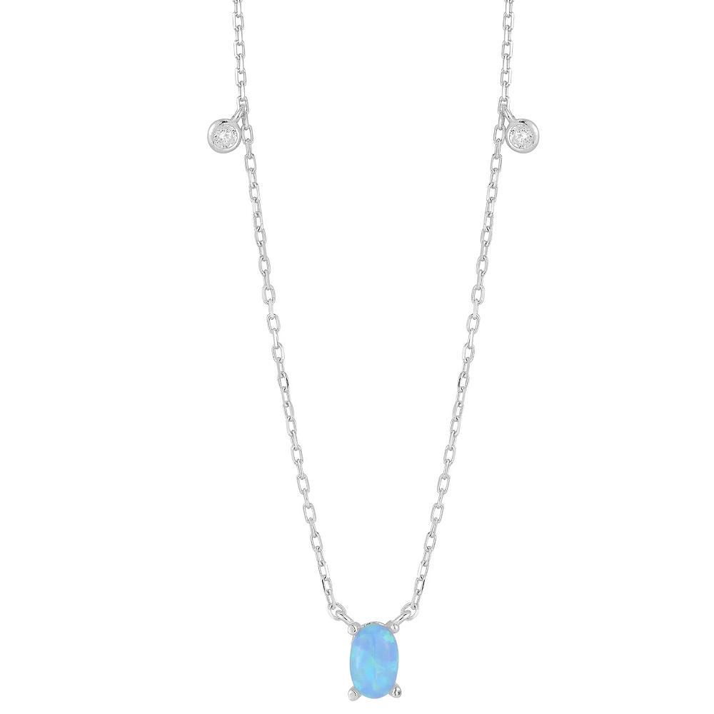 Sunkissed Sterling Lab-Created Blue Opal & Cubic Zirconia Necklace, Women's, Size: 18", Silver Tone Product Image