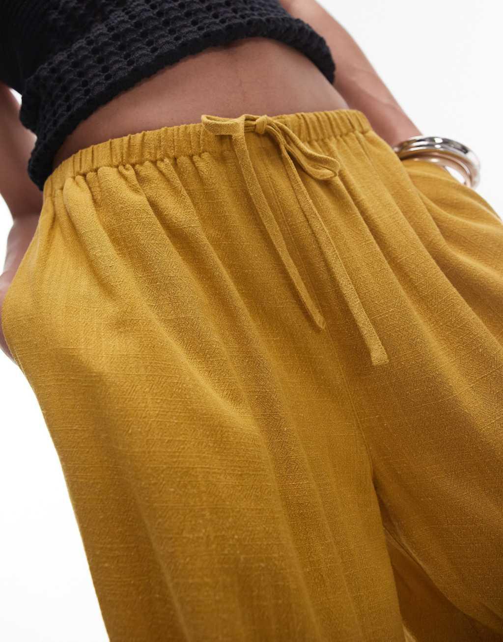 Topshop linen tie waist pants in chartreuse Product Image