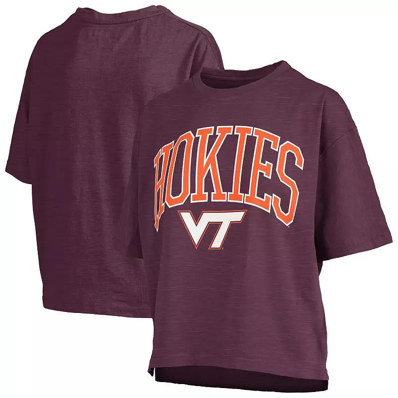Women's Pressbox Maroon Virginia Tech Hokies Nelson Arch Over Logo Waist Length Oversized Slub T-Shirt, Size: Large, Red Product Image