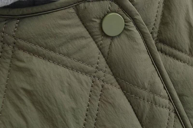 Plain Quilted Hooded Button-Up Jacket Product Image