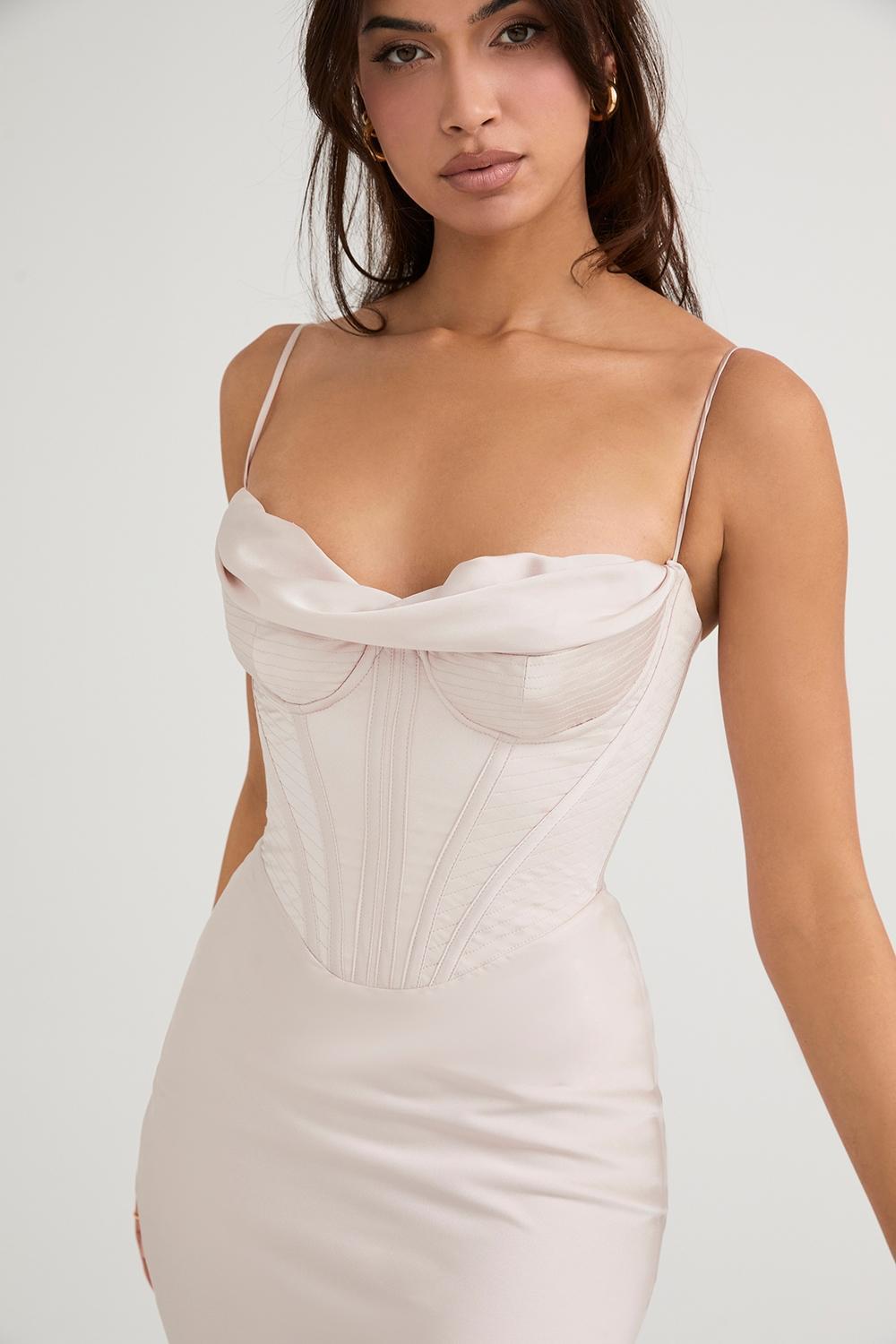 Myrna  crystal satin corset midi dress - sale Product Image