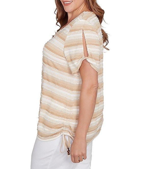 Ruby Rd. Plus Size Yarn-Dyed Knit Stripe Scoop Neck Short Sleeve Side Ties Top Product Image