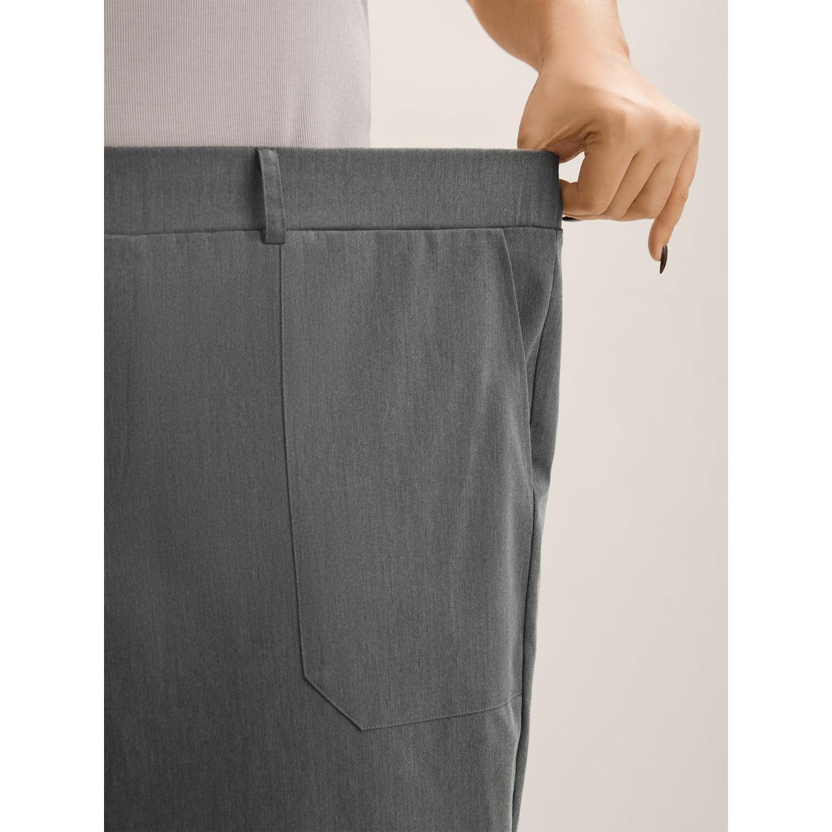 Plus Size Mid Waist Rolled Hem Straight-Leg Solid Pants Women DimGray At the Office Straight Leg Mid Rise Work Pants BloomChic 28/5X Product Image