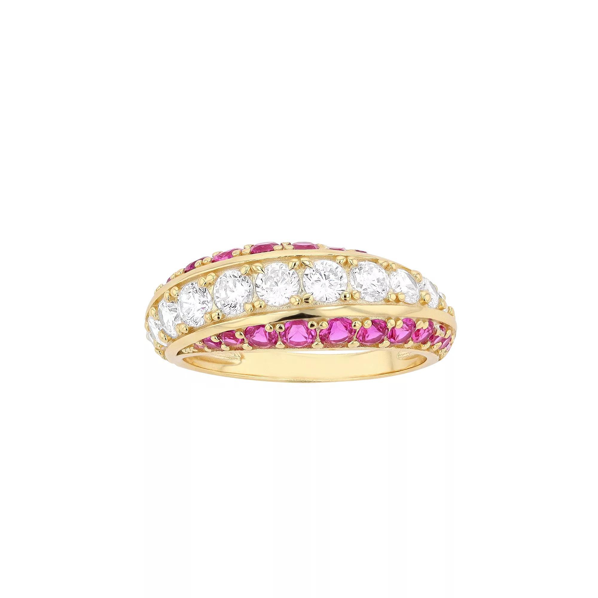 14k Gold Over Silver Pink & White Cubic Zirconia Fashion Ring, Womens Gold Tone Product Image