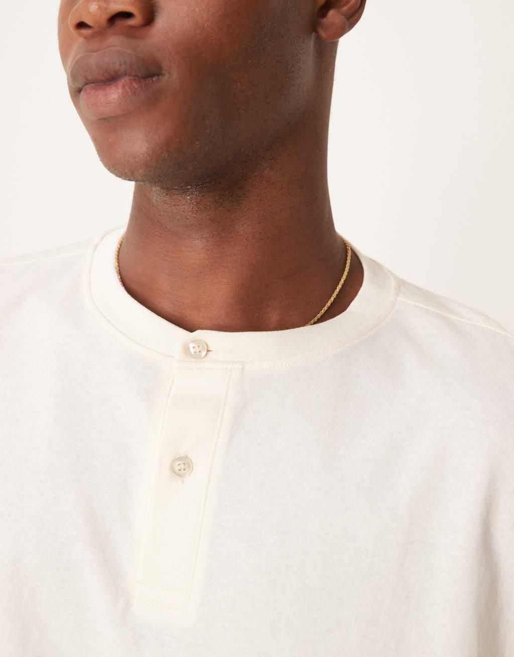 ASOS DESIGN super oversized cropped long sleeve t-shirt with henley neck in ecru Product Image