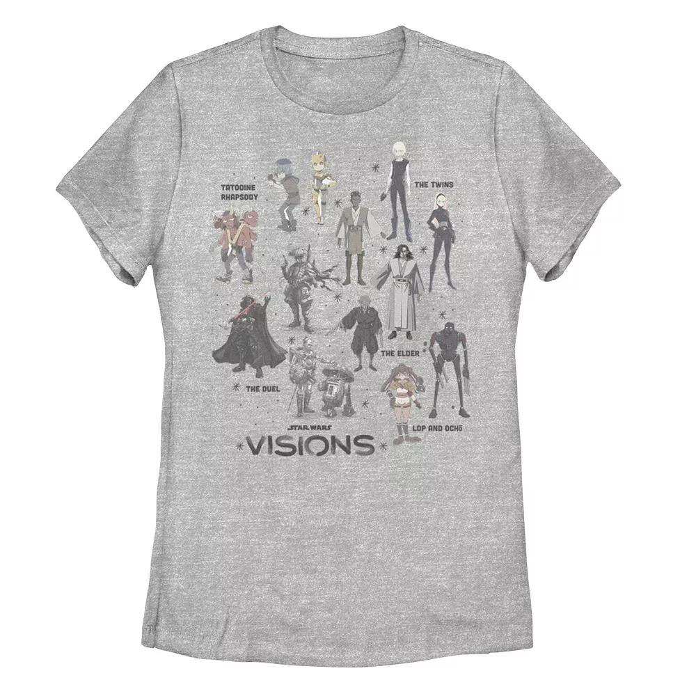 Juniors Star Wars: Visions Textbook Character Poster Tee, Womens Athletic Grey Product Image