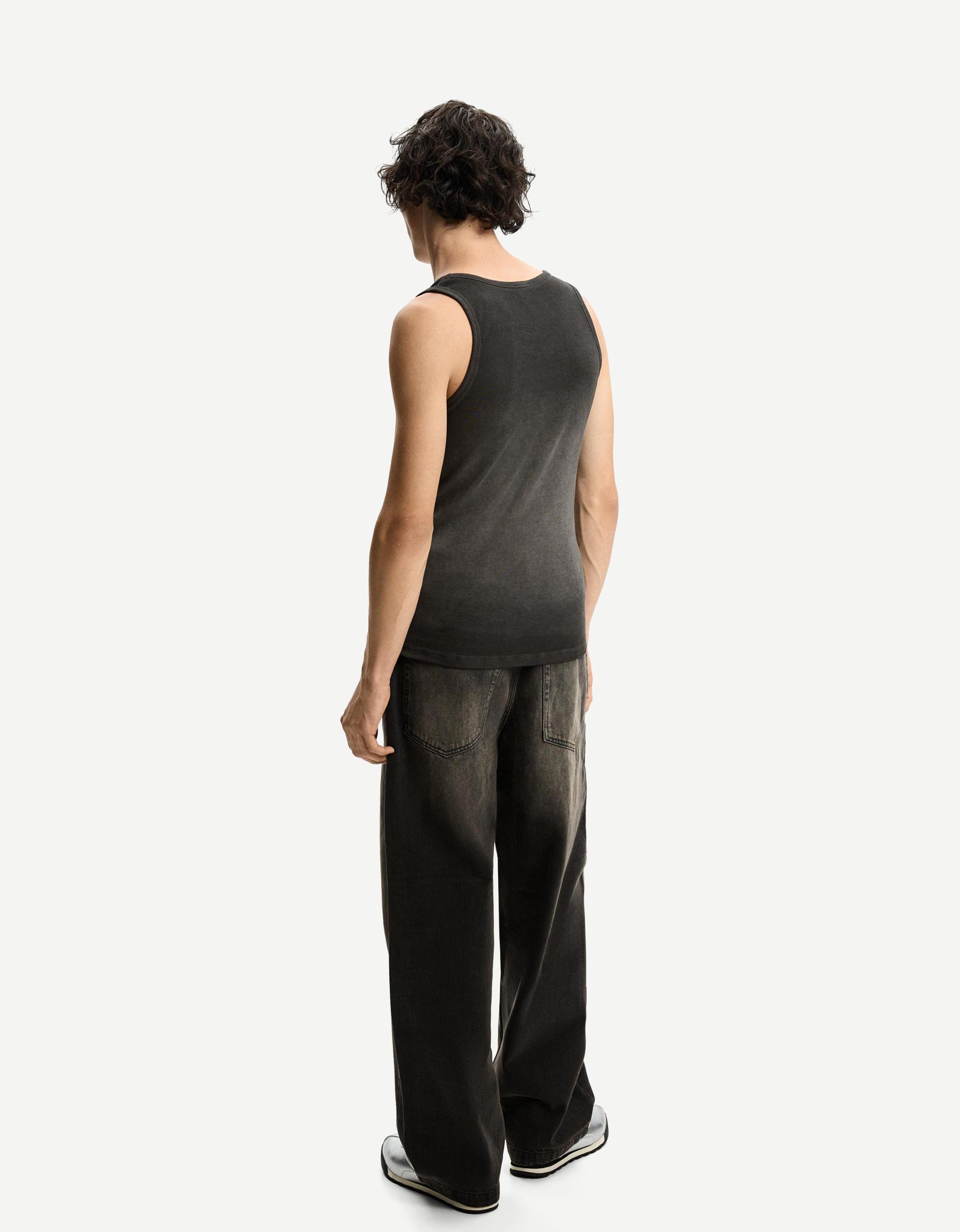 Ribbed printed T-shirt with straps Product Image